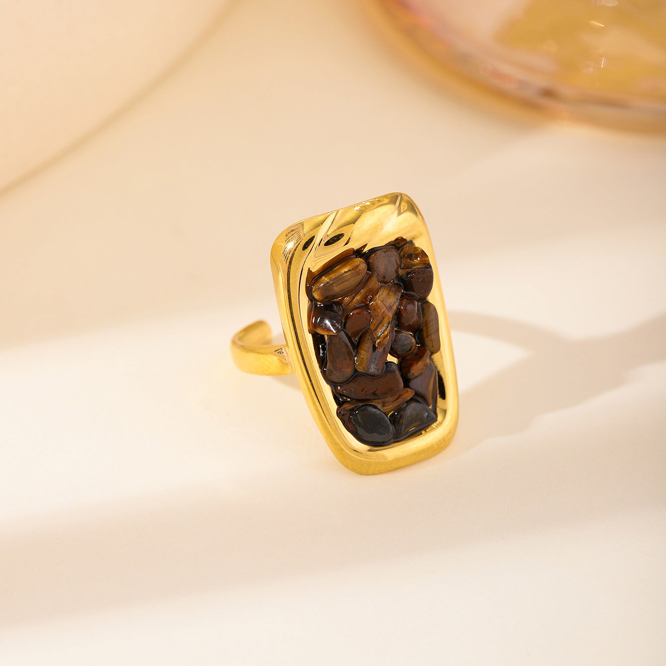 Stone Geometric Stainless Steel Gold Plated Simple Ring