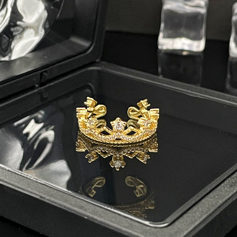 French Retro Court Gold Pink Diamond Open Female Rings