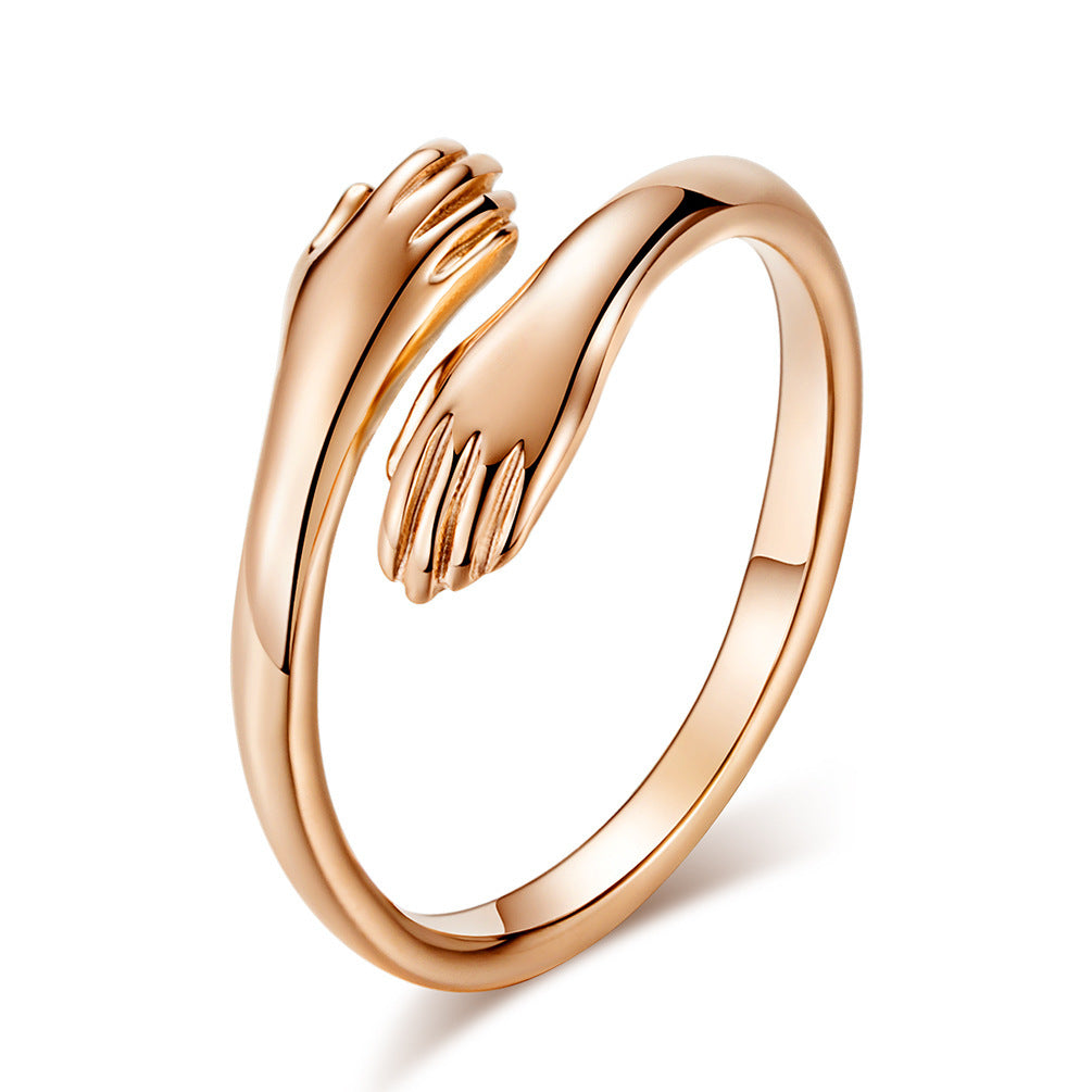 Women's & Men's Sterling Sier Retro Love Hug Open Couple Embrace Rings