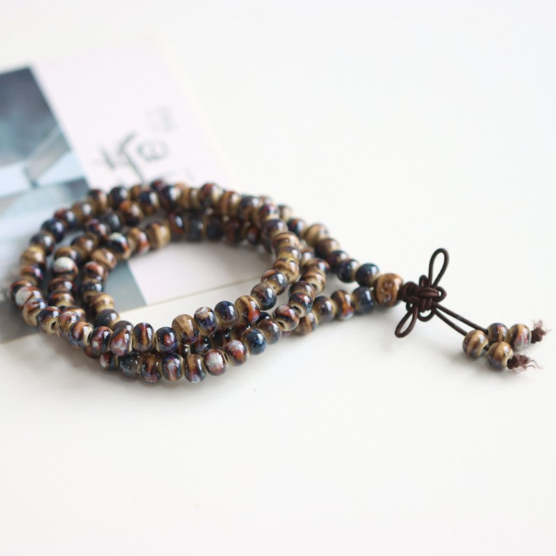 Women's & Men's Ethnic Style Ceramic Buddha Beads Long Bracelet
