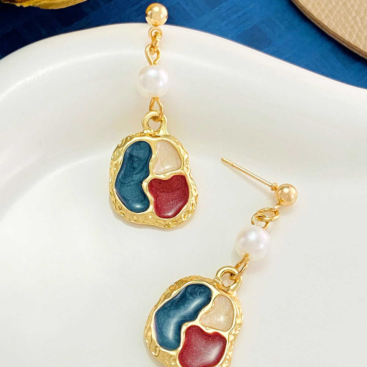 Irregular Color Matching Pearl French Entry Earrings