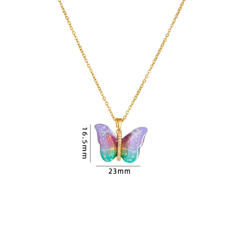 Steel Female Epoxy Color Simulation Butterfly Necklaces