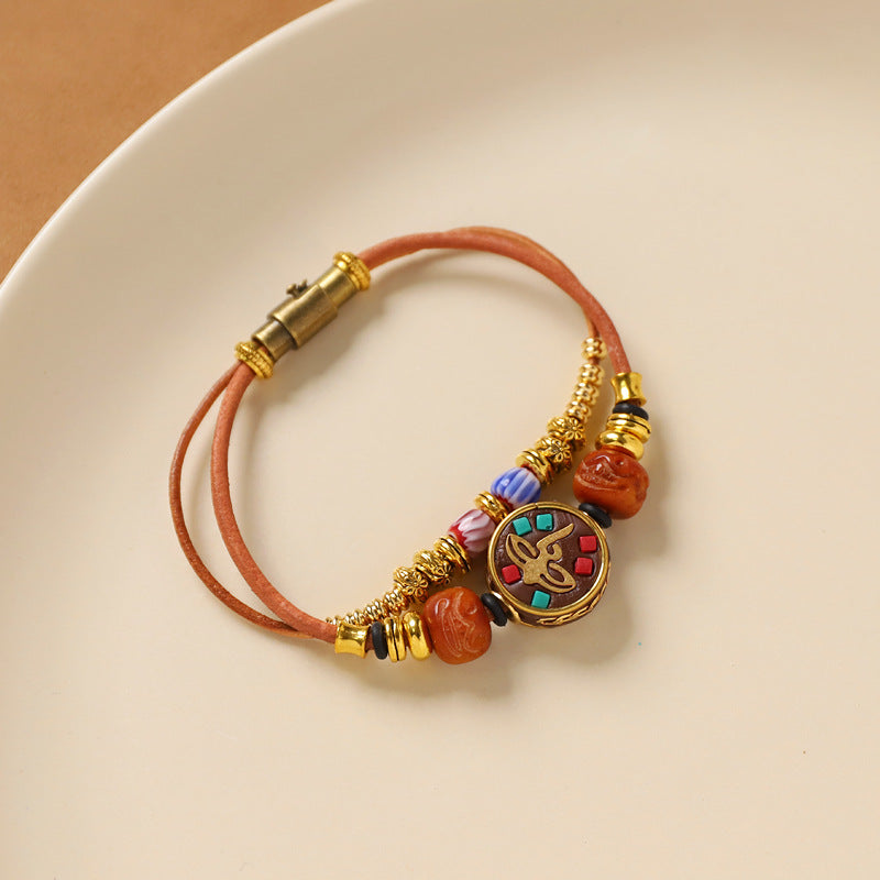 Nepal Vintage Cowhide Beaded Tibetan Ethnic Bracelet