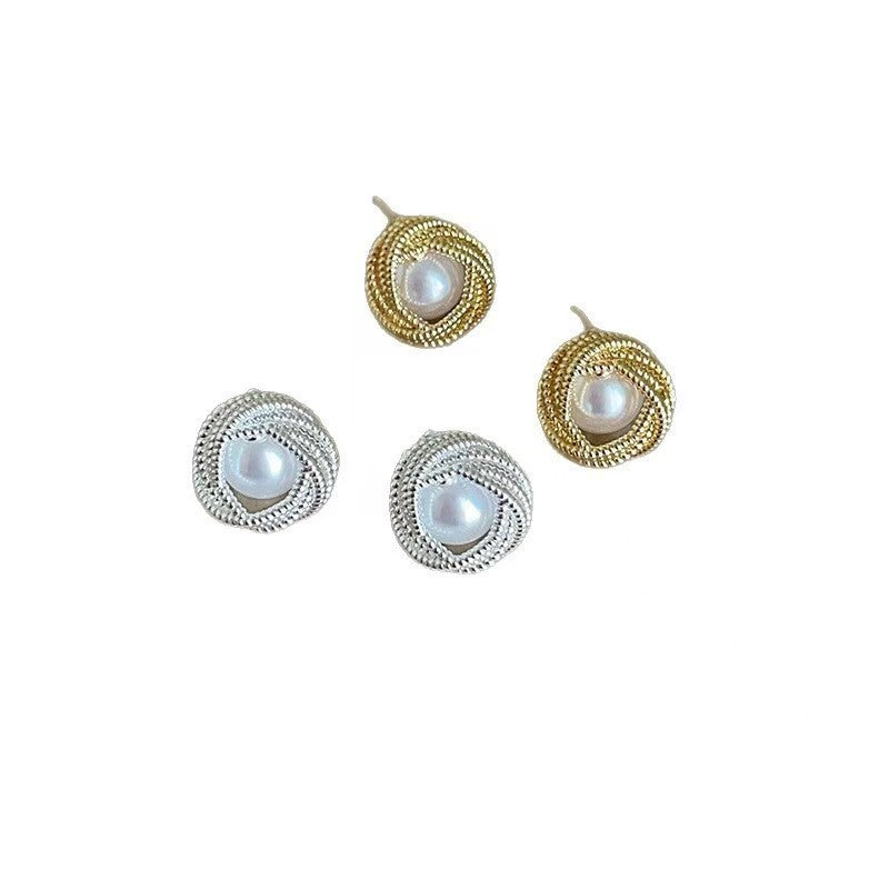 Women's French Winding Lace Rose Pearl Light Luxury High-grade Stud Earrings