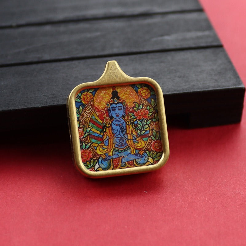 Tibetan Square Hand Painted Golden Outline Eight Patron Pendants