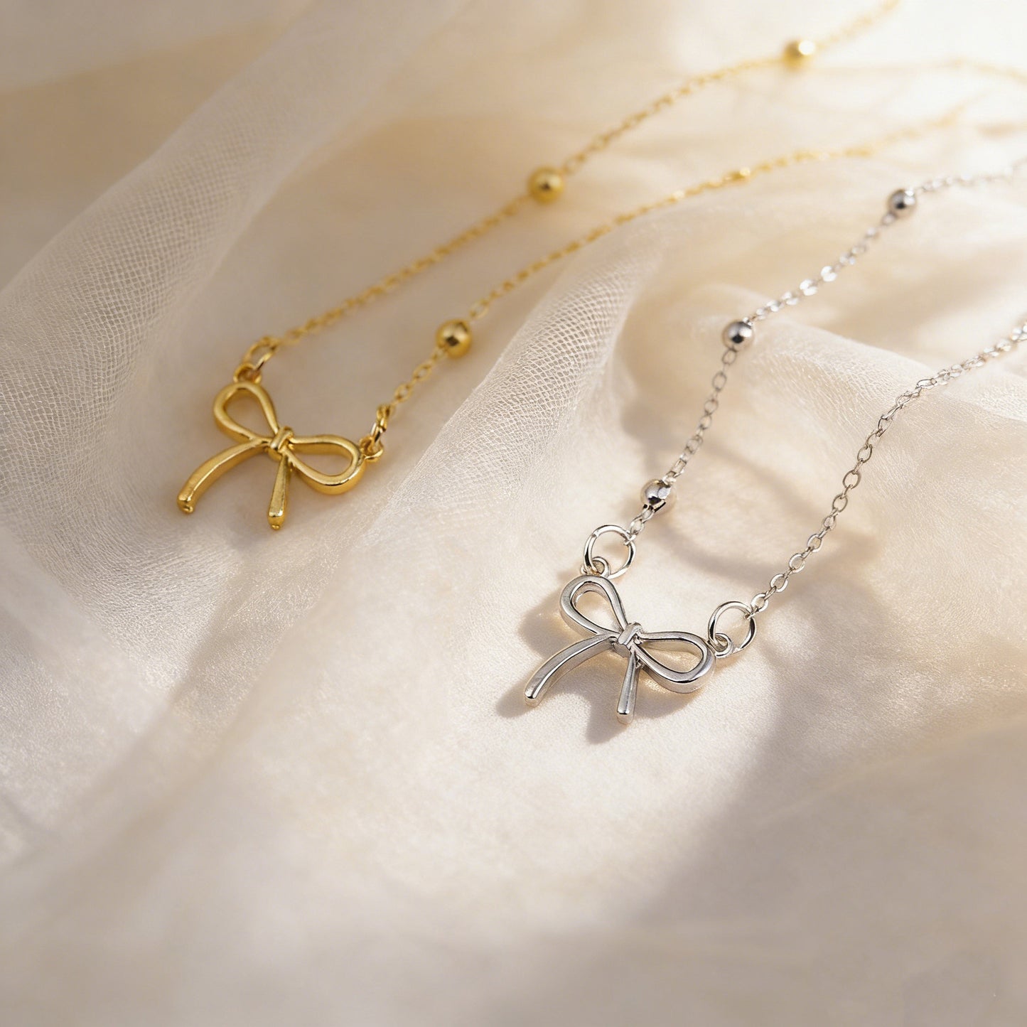 Women's Fresh Sweet Bead Bow Temperament Wild Simple Clavicle Chain Necklace