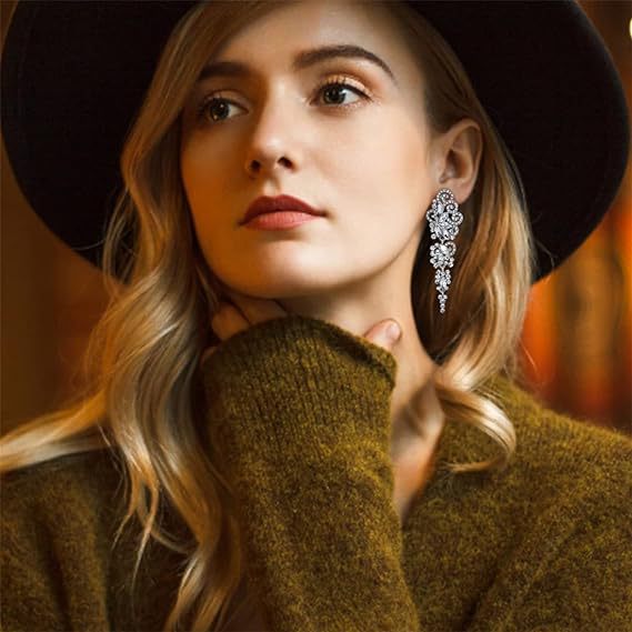 Shining Full Diamond Elegant Beautiful Flowers Symmetrical Long Tassel Earrings