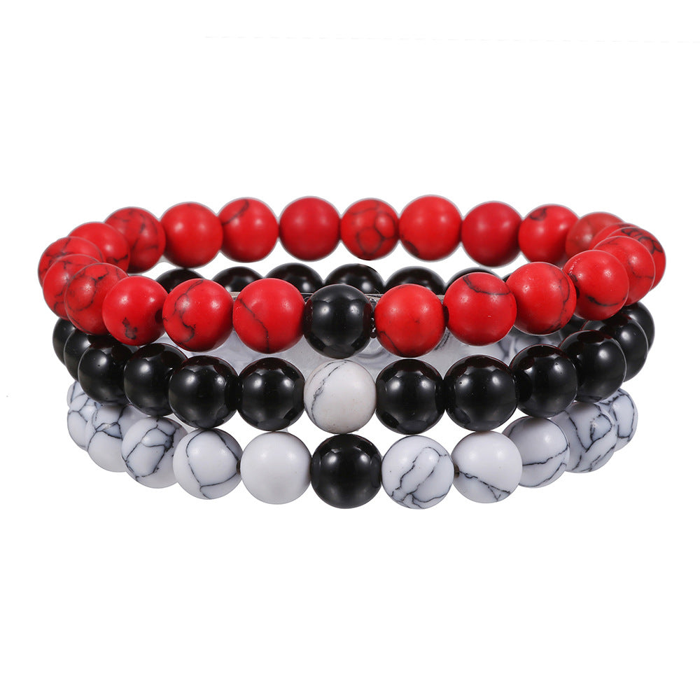 Men's Haematite Cross Beaded White Volcanic Stone Bracelets