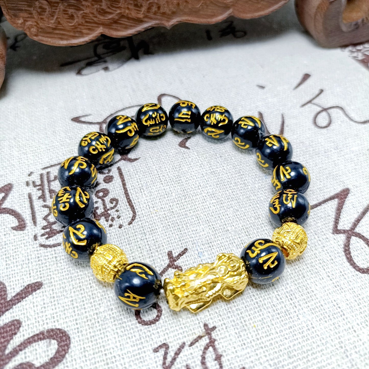 Alluvial Gold Mantra Electroplated Motto Buddha Bracelet
