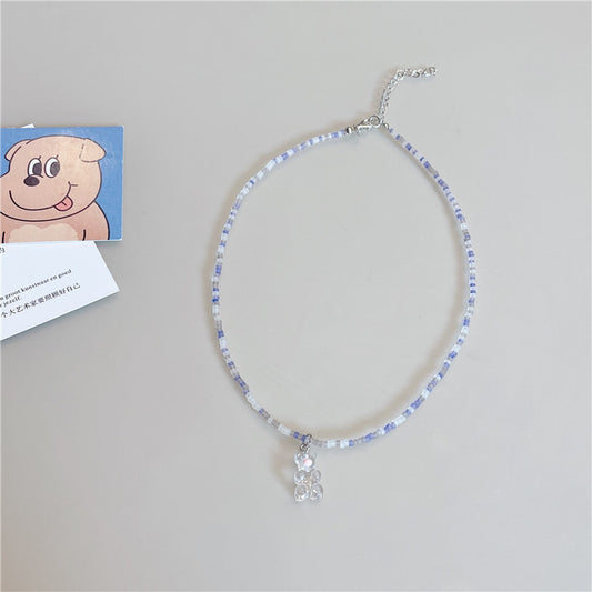 Summer Colorful Cartoon Beaded Bear Female Necklaces