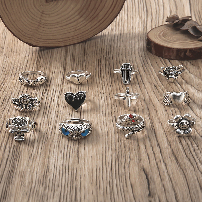 Angel Owl Exaggerated Skull Snake Bee Rings