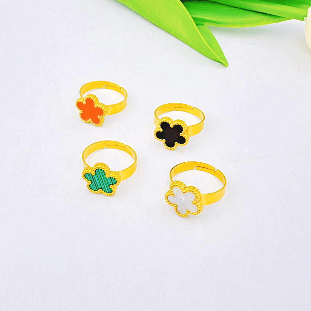 Five-leaf Flower Titanium Steel Parthenocissus Grass Ring