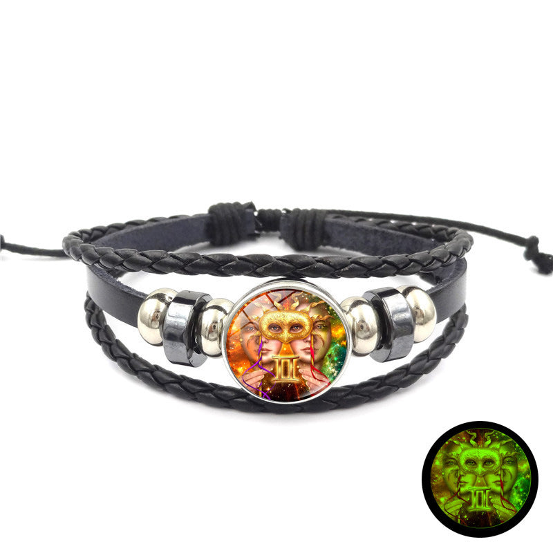 Time Stone Leather Woven Unisex Retro Punk Beaded Bracelets