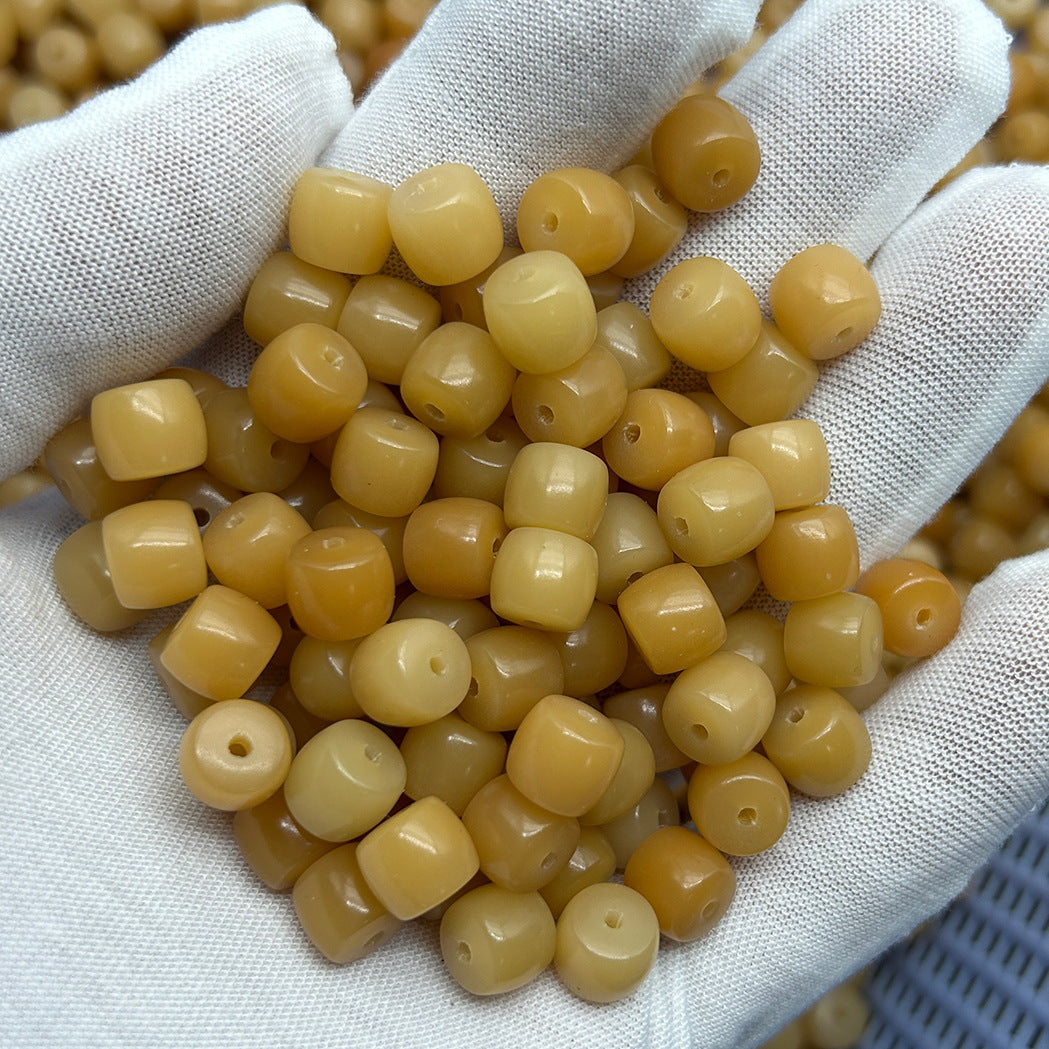 Straight Cut Barrel Beads Weathered Bodhi Root Scattered Custard Coffee Bracelet