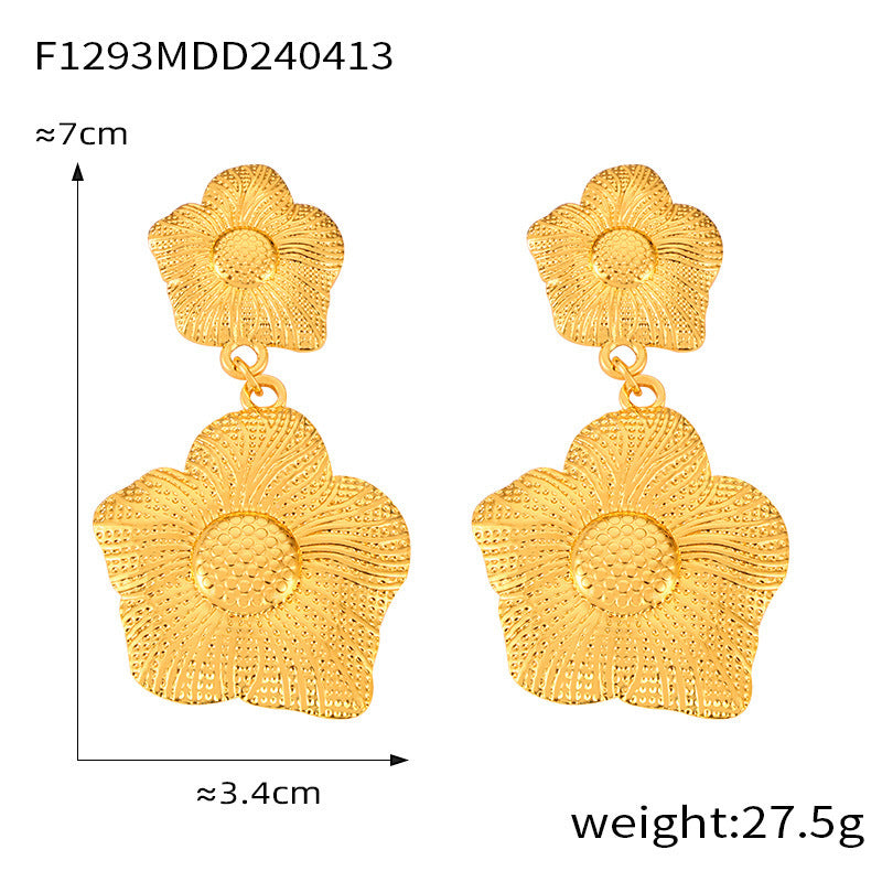 Texture Flower Design Sense Titanium Steel Gold Plated Casual Earrings