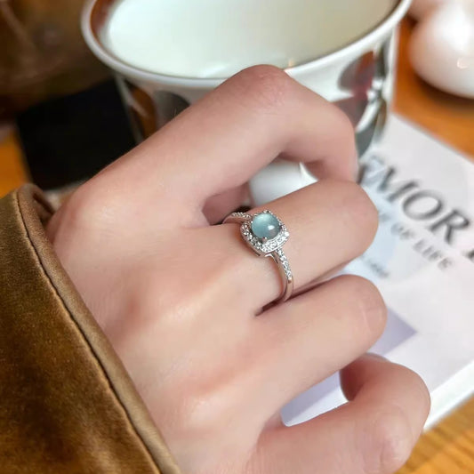 Women's Material Blue Water Jade Sterling Sier Ring