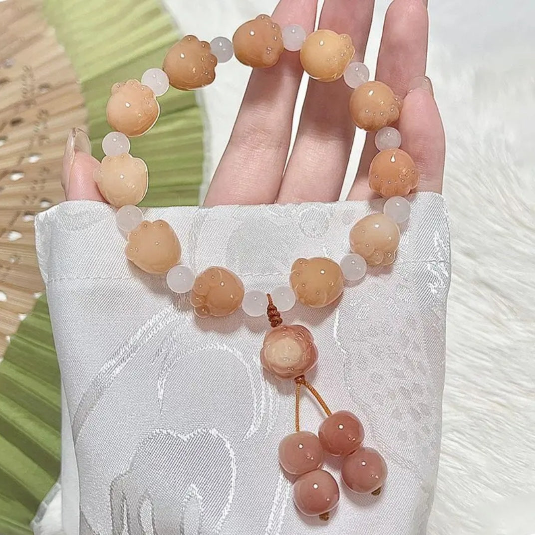 Men's Natural Bodhi Carving Cat's Paw Female Hand Toy Bracelet