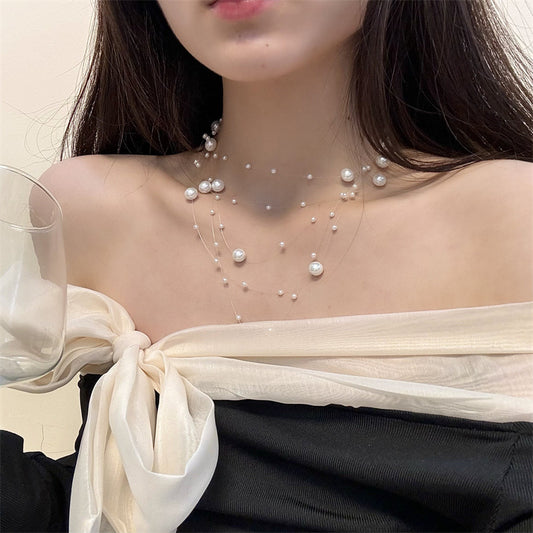 Pearl Waterfall Starry Clavicle Chain Female Necklaces