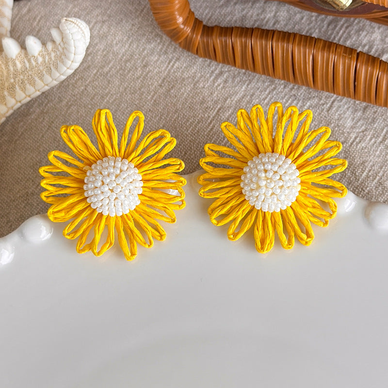 Vacation Style Yellow Series French Retro Graphy Earrings