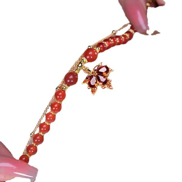 Agate Maple Leaf Female Chinese Style Design Bracelets