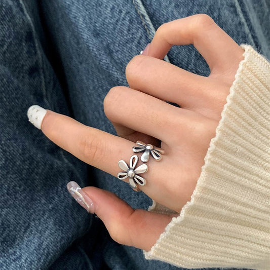 Flowers Female Retro Everyday Fashion Niche Design Open Rings