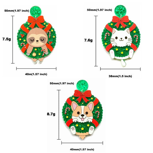 Exaggerated Husky Puppy Kitten Sloth Christmas Earrings