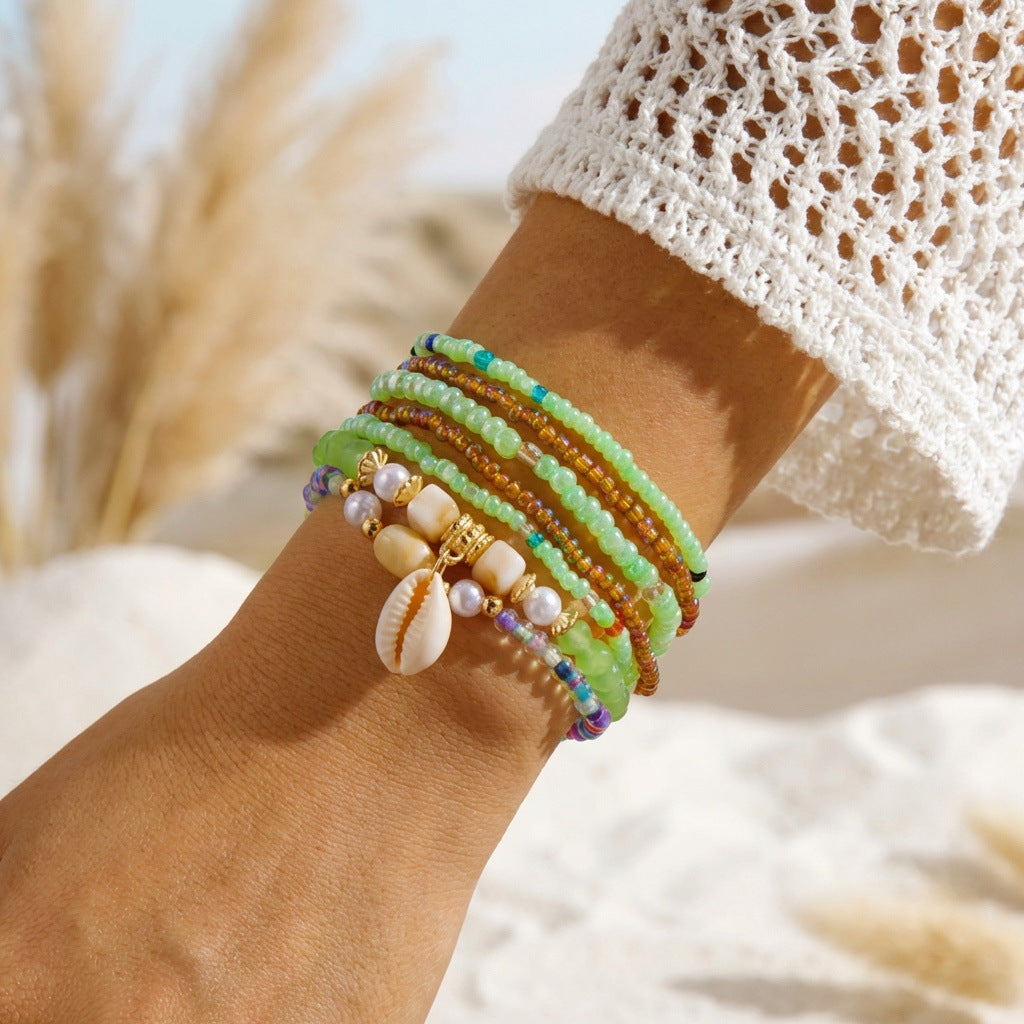 Summer Bohemian Colorful Beads Elastic Shell Bracelet