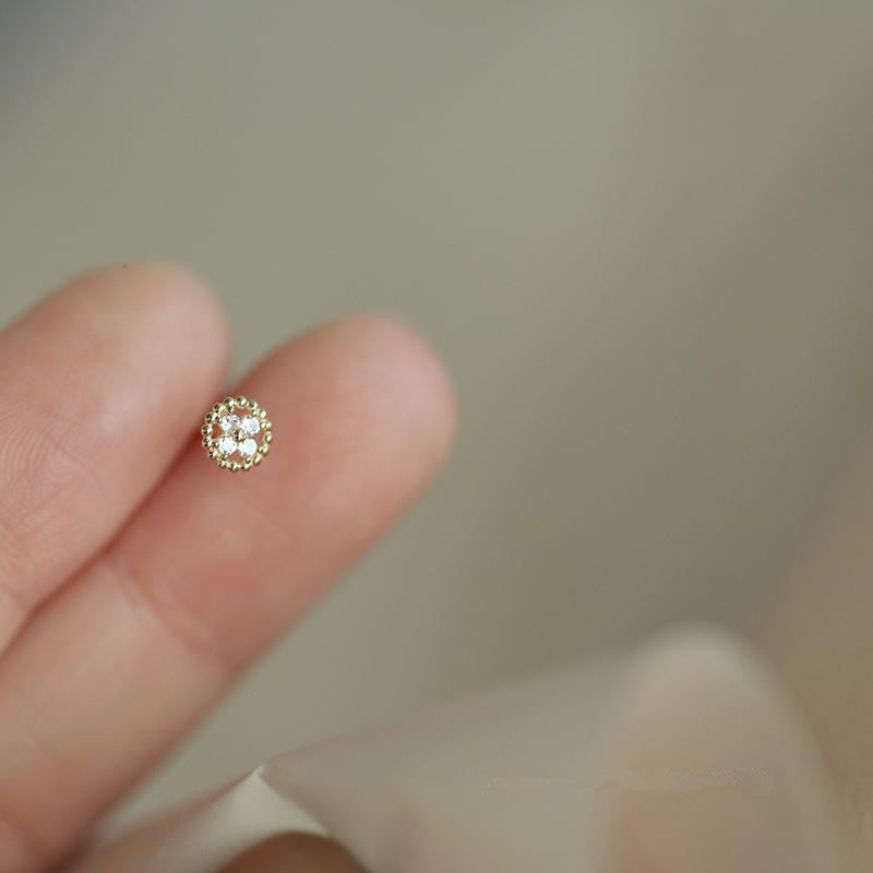 Sterling Sier Inlaid Zircon Sweet Cute Compact Stud Earrings