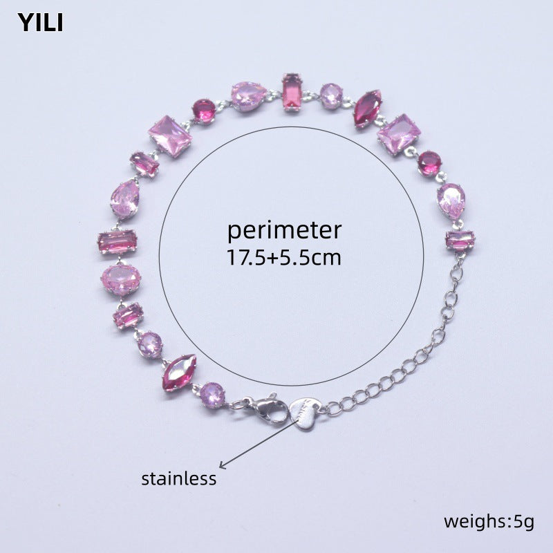 Women's Design High-grade Stainless Steel Pink Rose Red Fashion Crystal Candy Bracelets