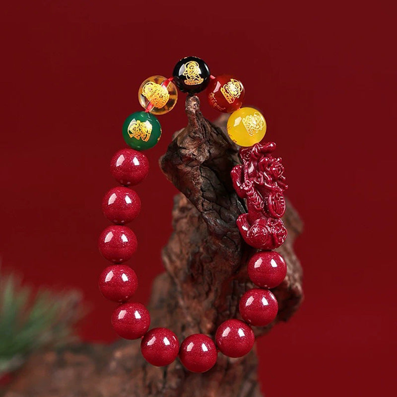 Women's & Men's Purple Gold Sand Cinnabar Five Gods Of Wealth Low Bracelets