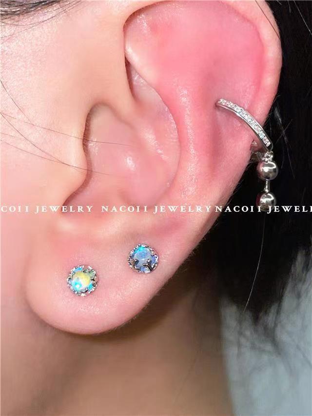 Beautiful Colorful Milk Fairy Moonstone Screw Ear Bone Stud Earrings