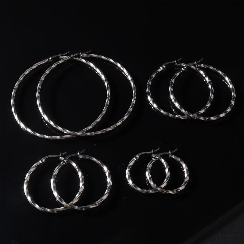 Women's & Men's Fashionable Stainless Steel Twist Big Circle High-grade Trendy Ear Earrings