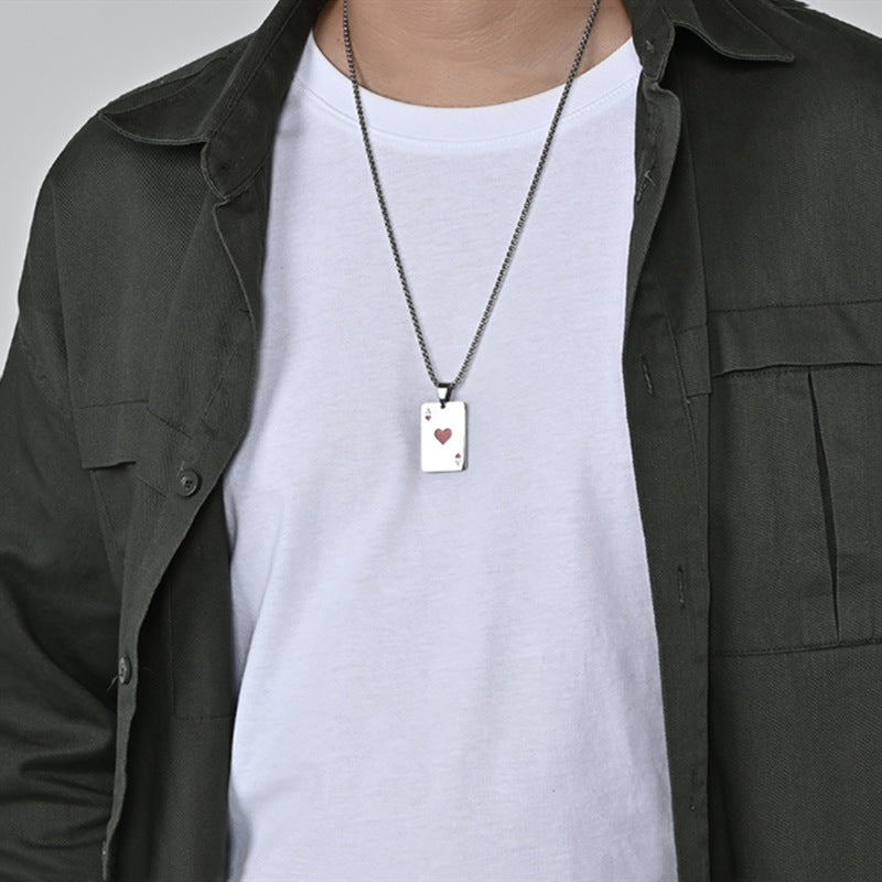 Personality Red Peach Playing Card Trendy Cool Necklaces