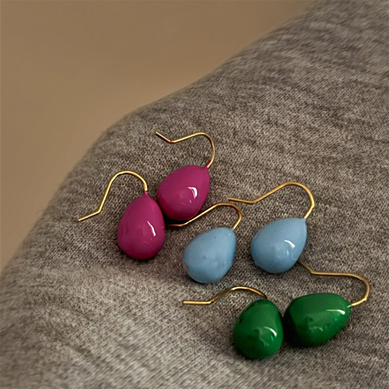 Women's French Style Colorful Oil Water Drop Light Luxury Minority Temperament Earrings