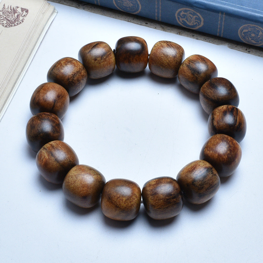 Wooden Prayer Beads Rosary Log String Flower Leather Bracelet