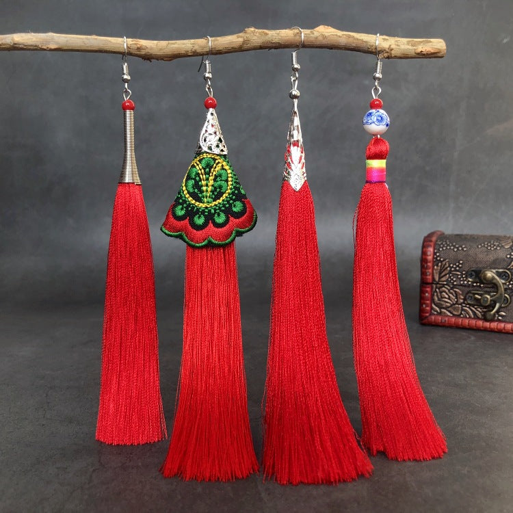 Women's Ethnic Style Tassel Classical Temperament Long Rings