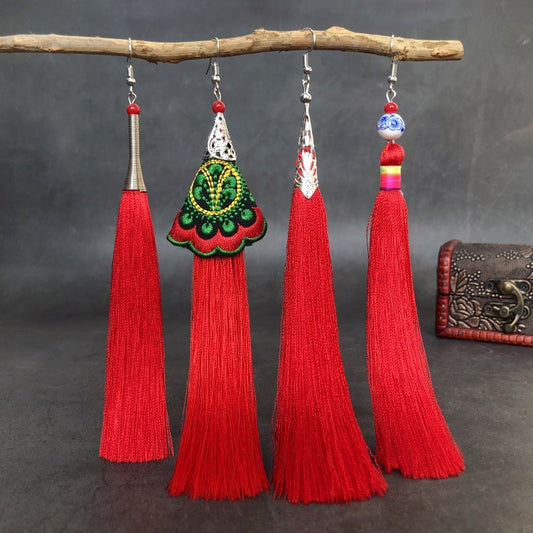 Women's Ethnic Style Tassel Classical Temperament Long Rings