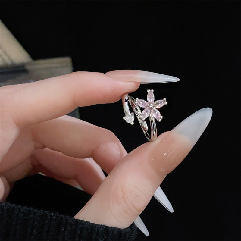 Colorful Crystals Open Bow Flower Design Elegant Light Rings