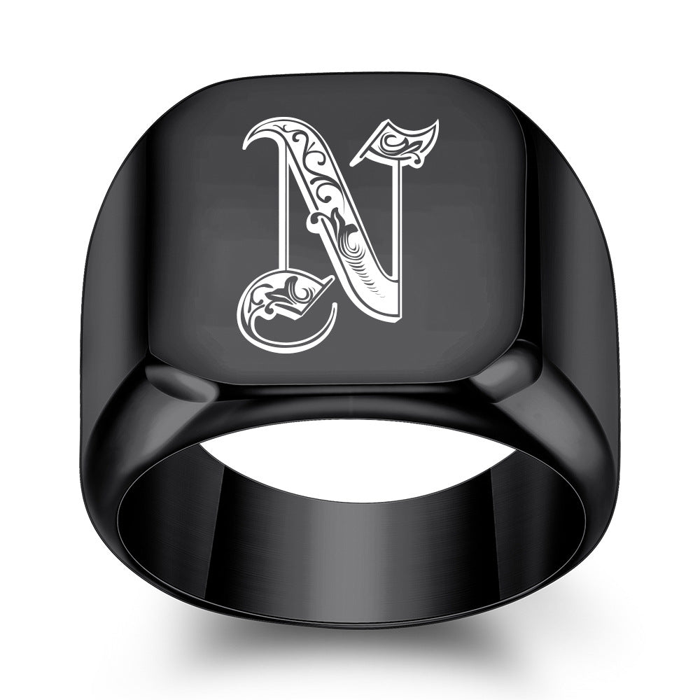 Men's Initial Letter Titanium Steel Retro Punk Rings