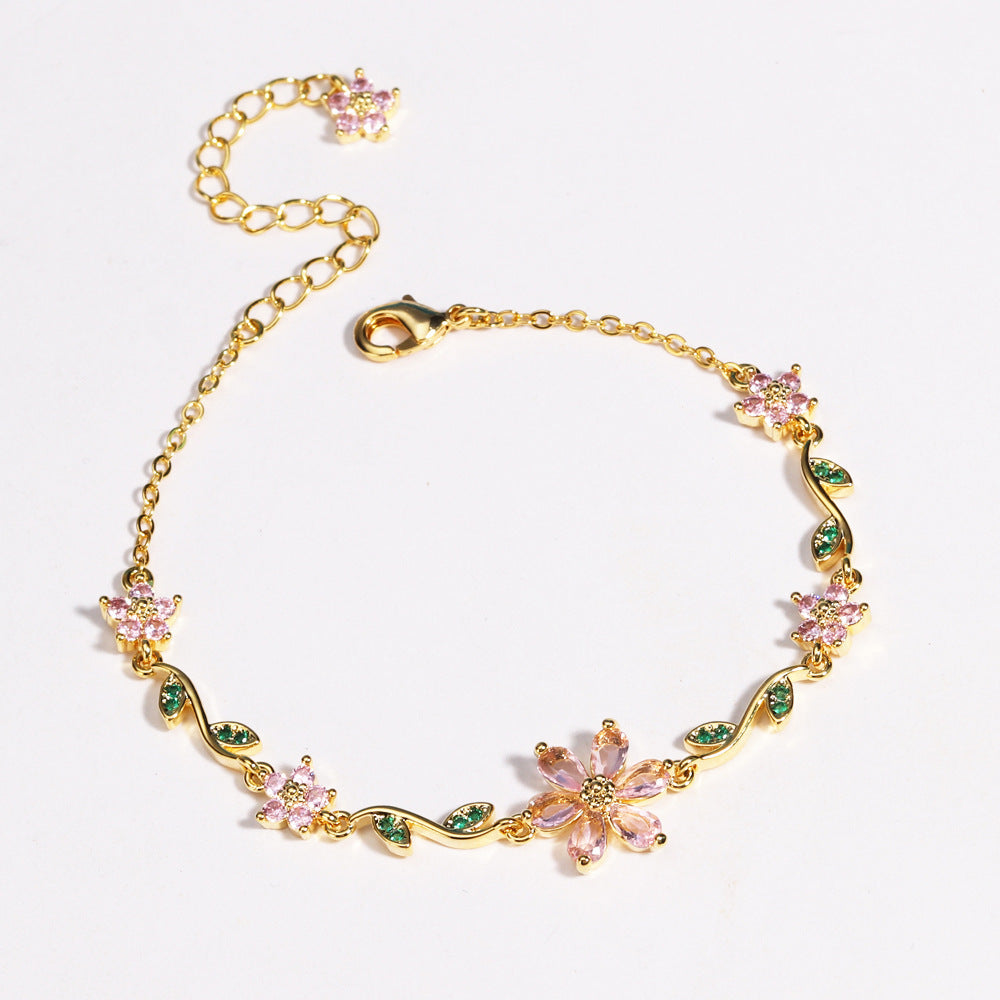 Cute Sweet Pastoral Style Love Heart Flowers Valentine's Day Bracelet