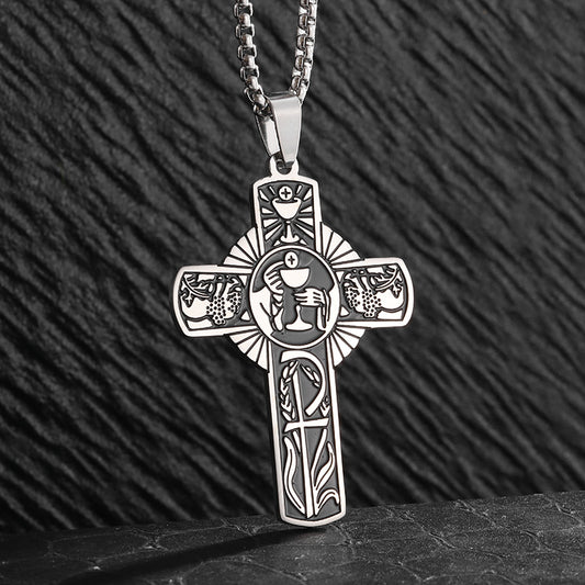 Women's & Men's Holy Body Halo Grape Juice Cross Stainless Steel Spirit Church Necklaces