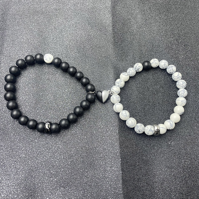 Couple Pair Suit Black White Beaded Bracelets