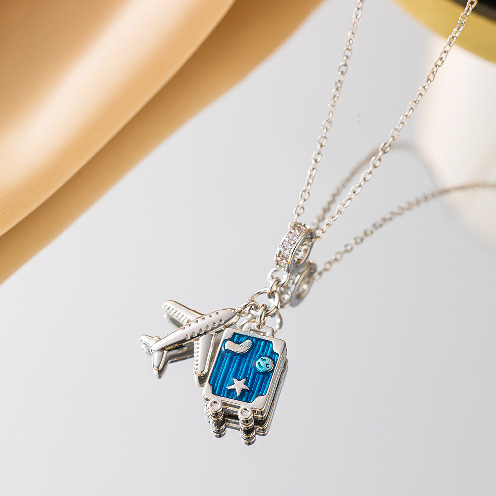 Female Rainbow Dripping Oil Camera Suitcase Aircraft Pendants