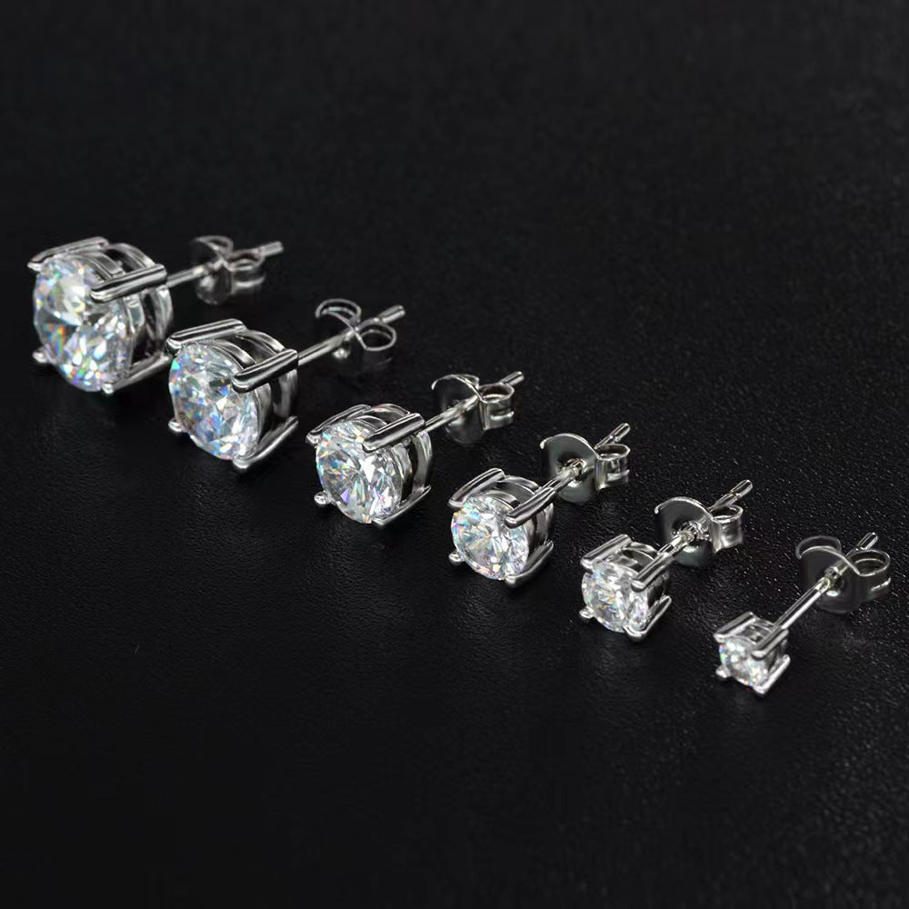 Women's & Men's Zircon Bright Round Single Rhinestone Ear Simple Stud Earrings