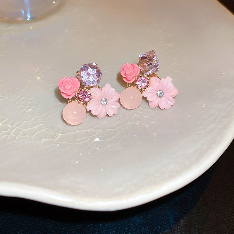 Women's Sier Crystal Flowers Exquisite Sweet Light Rings