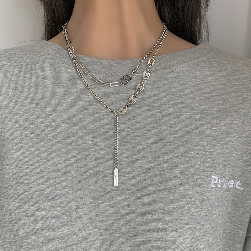 Pig Nose Female Hip Hop Design Fairy Double Layer Titanium Necklace
