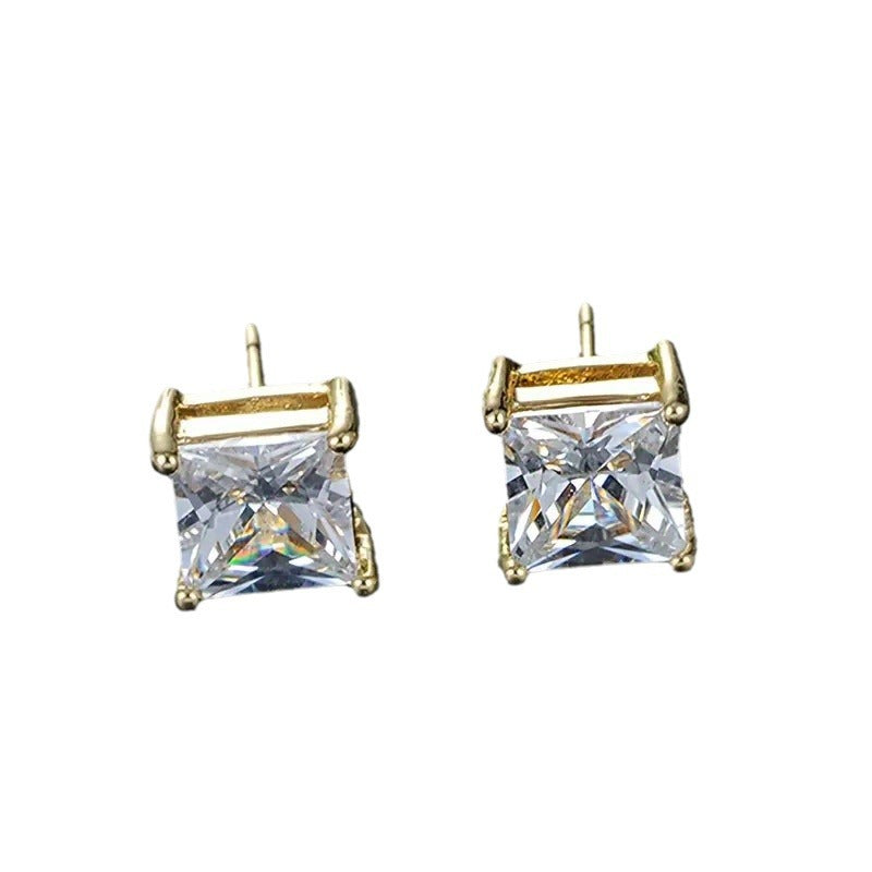 Korean Fashion Popular Square Crystal Zircon Stud Earrings