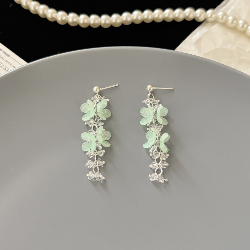 Needle Seaside Fairy Pearl Artificial Flower Tassel Female Stud Earrings