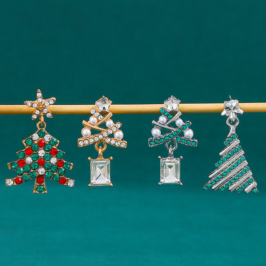 Women's Style Diamond Christmas Tree Exquisite Temperament Colorful Earrings