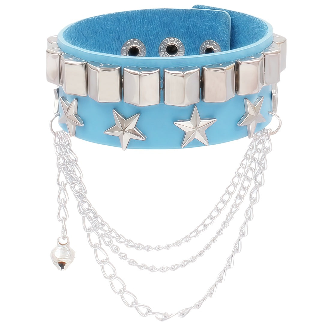 Leather Fashion Wide Rivet Punk Five-pointed Bracelet